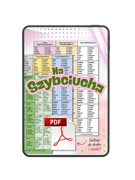 ŚCIĄGAWKA PDF NA SZYBCIUCHA - najważniejsze hiszpańskie czasowniki w wielu trybach i czasach
