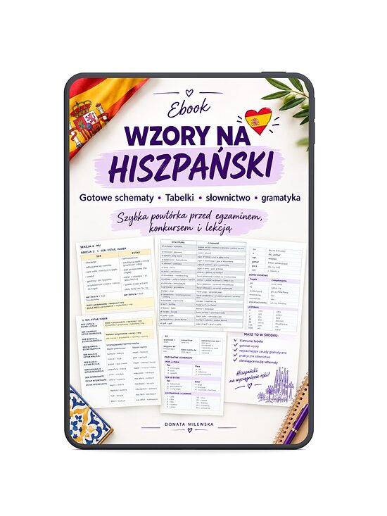 Wzory na hiszpański (gotowe schematy, tabelki, słownictwo, gramatyka, PDF)